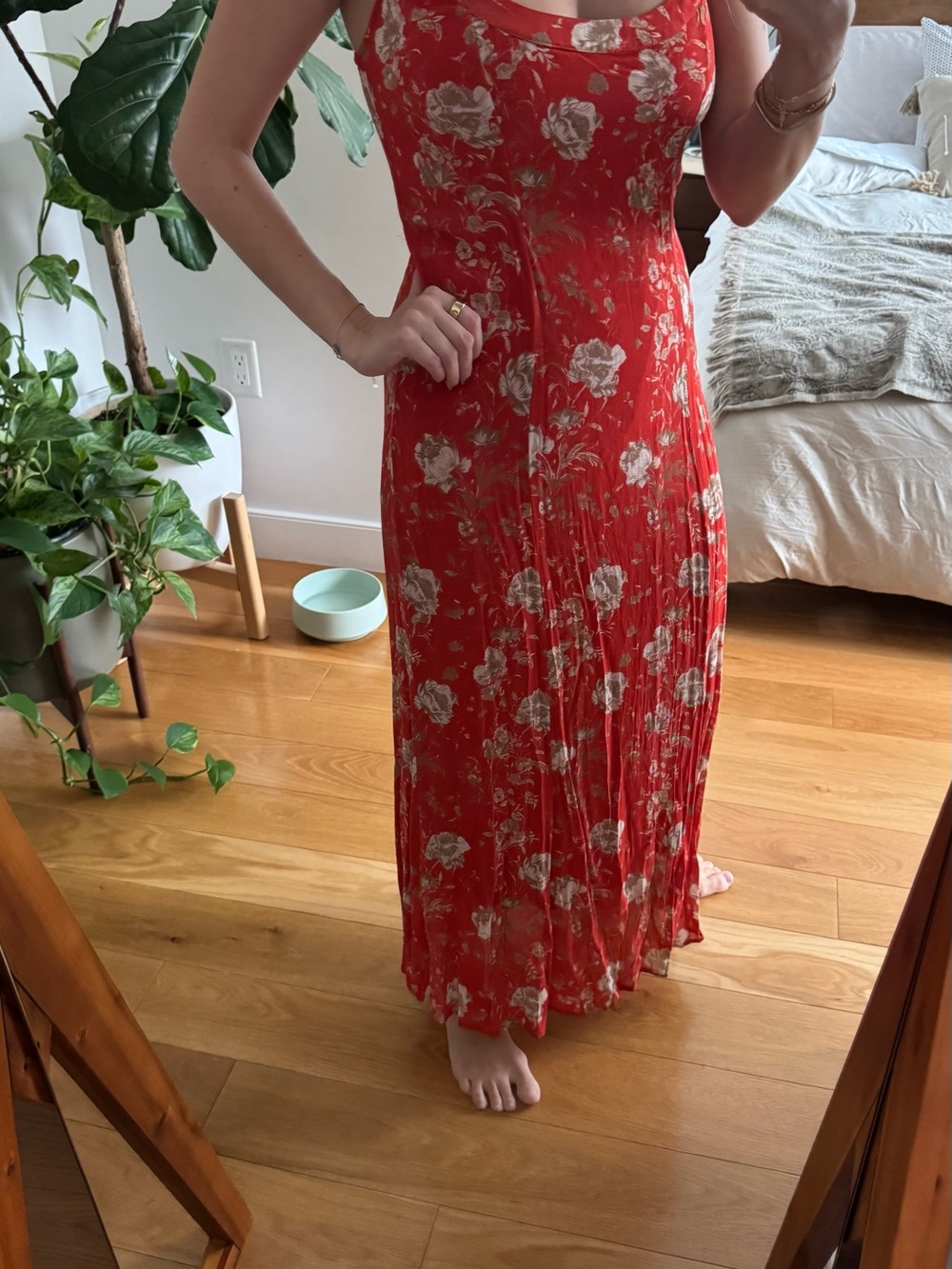 Anthropologie Red Floral Maxi Dress - Lightweight Sleeveless